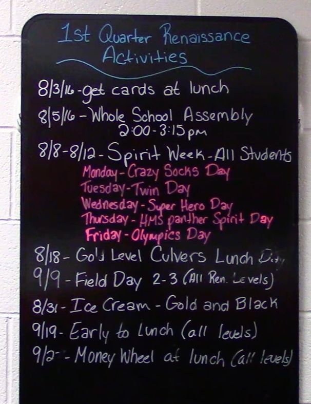  Our 2nd quarter schedule for Renaissance activities this quarter